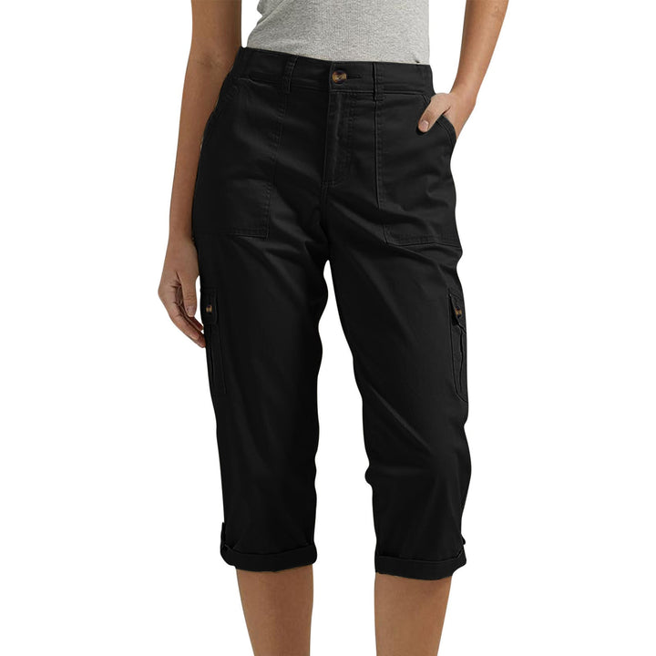 Solid Color Casual Cropped Pants - Women's High Waist Multiple Pockets Capri Trousers for Daily Wear