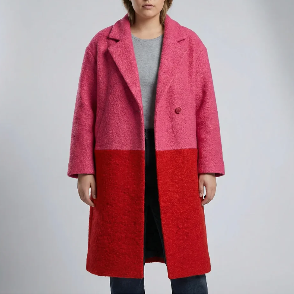 Long Plaid Colorblock Overcoat for Women