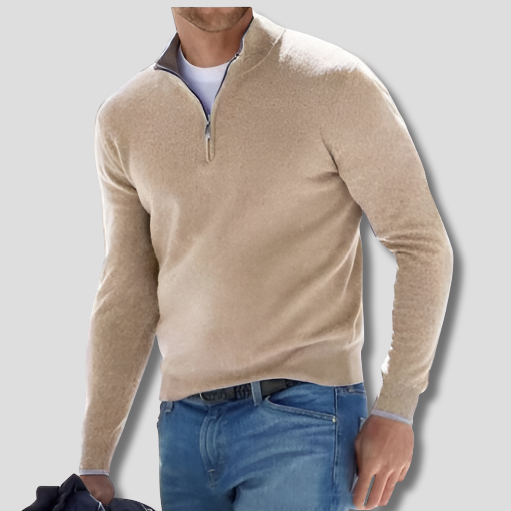 Cotton Knit with Zipper Collar Sweater for Men