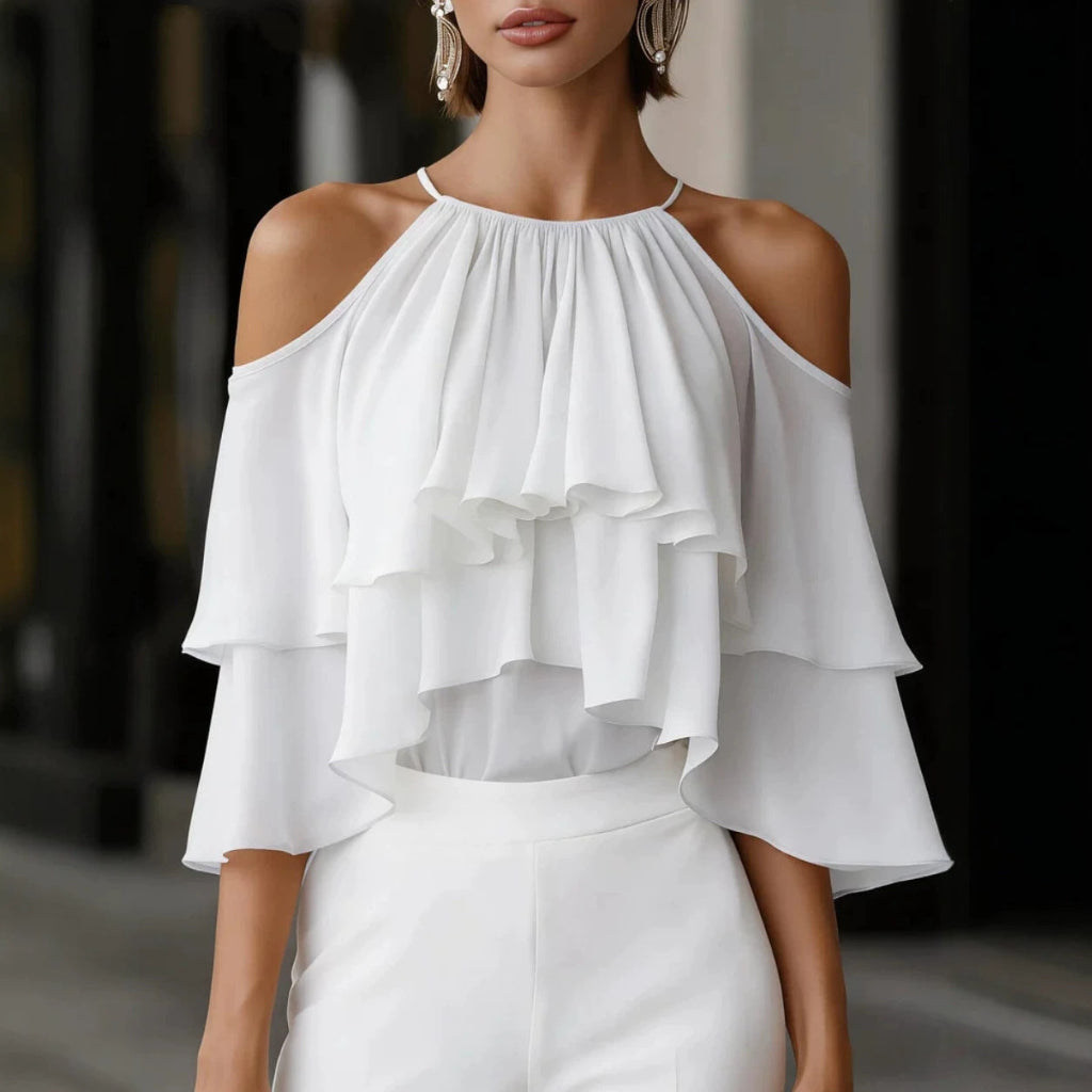 Summer Stylish And Elegant Versatile Off-shoulder Ruffled Chiffon Blouse