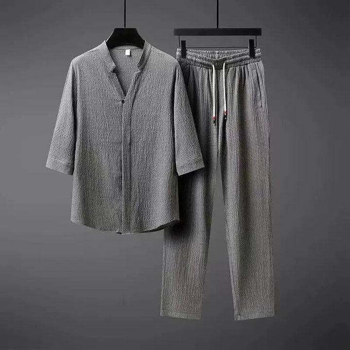 Vintage Linen Tracksuit 2-Piece Set for Men