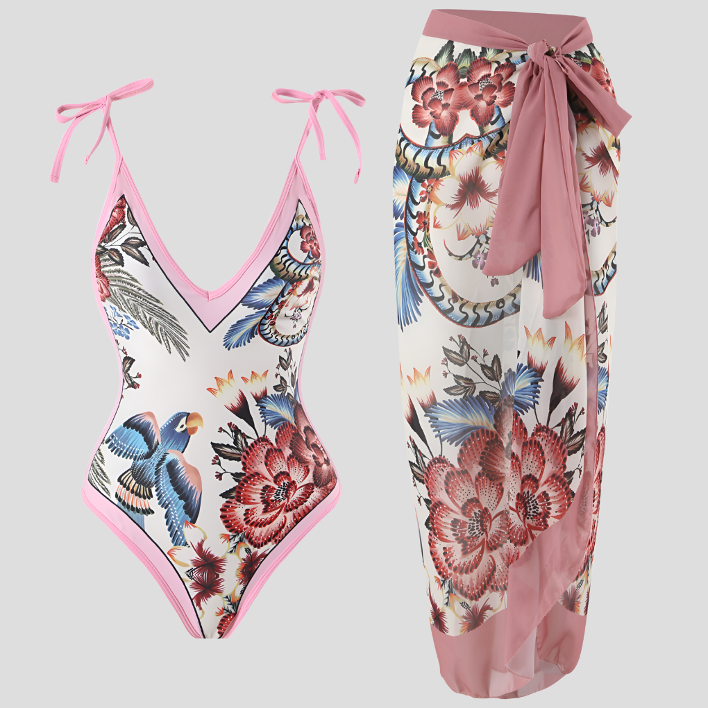 Vintage One-Piece Swimsuit for Women with Ruffles