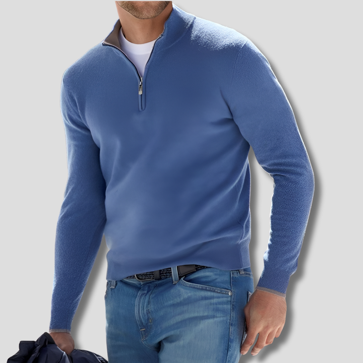 Cotton Knit with Zipper Collar Sweater for Men