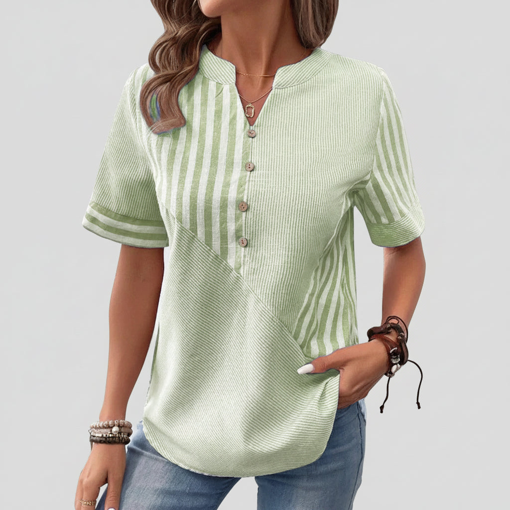 Women’s Lightweight Striped Blouse with Mandarin Collar