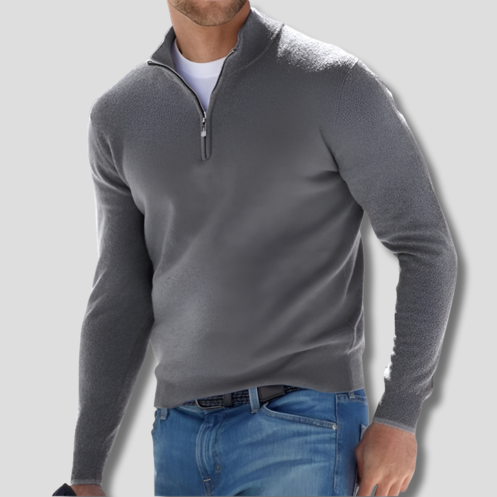 Cotton Knit with Zipper Collar Sweater for Men