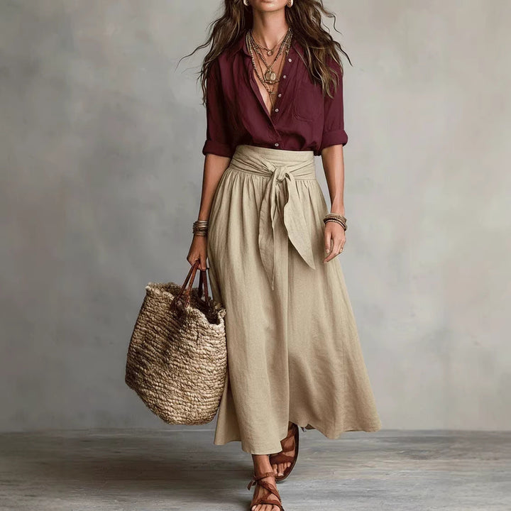 Summer Short-Sleeve Suits Fashion Casual Button-Down Shirt Top And Straight Skirt Women's Two-Piece Set
