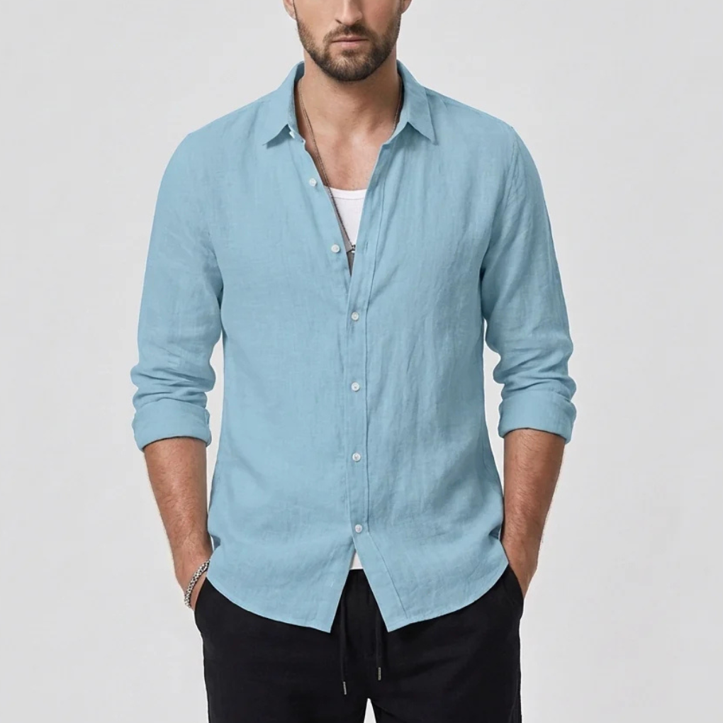 Vintage Shirt with Turn-Down Collar for Men