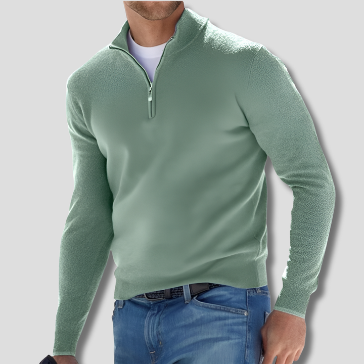 Cotton Knit with Zipper Collar Sweater for Men