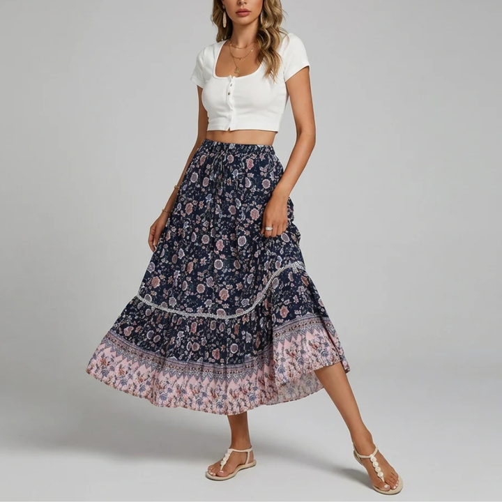 Elegant Long Floral Skirt for Women