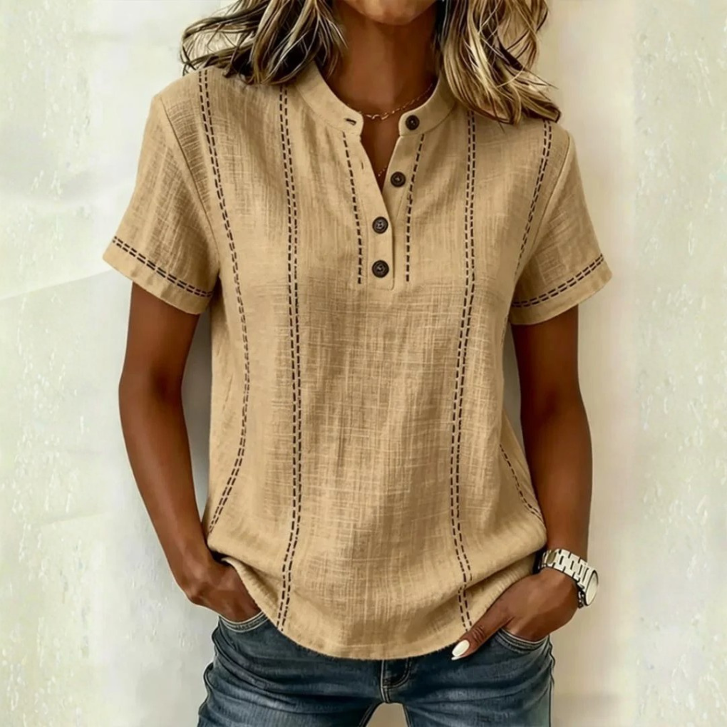 Women's Casual Striped Stand Collar Button Shirt