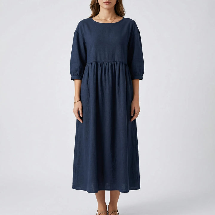 Florvana - 3/4 Sleeve Smocked Bodice Midi Dress
