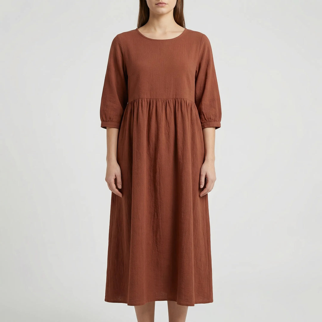 Florvana - 3/4 Sleeve Smocked Bodice Midi Dress
