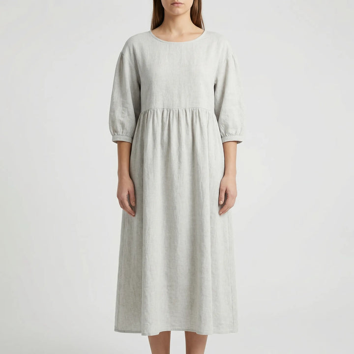 Florvana - 3/4 Sleeve Smocked Bodice Midi Dress