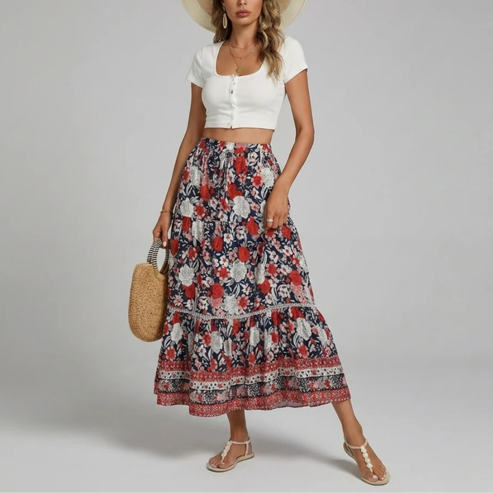 Elegant Long Floral Skirt for Women