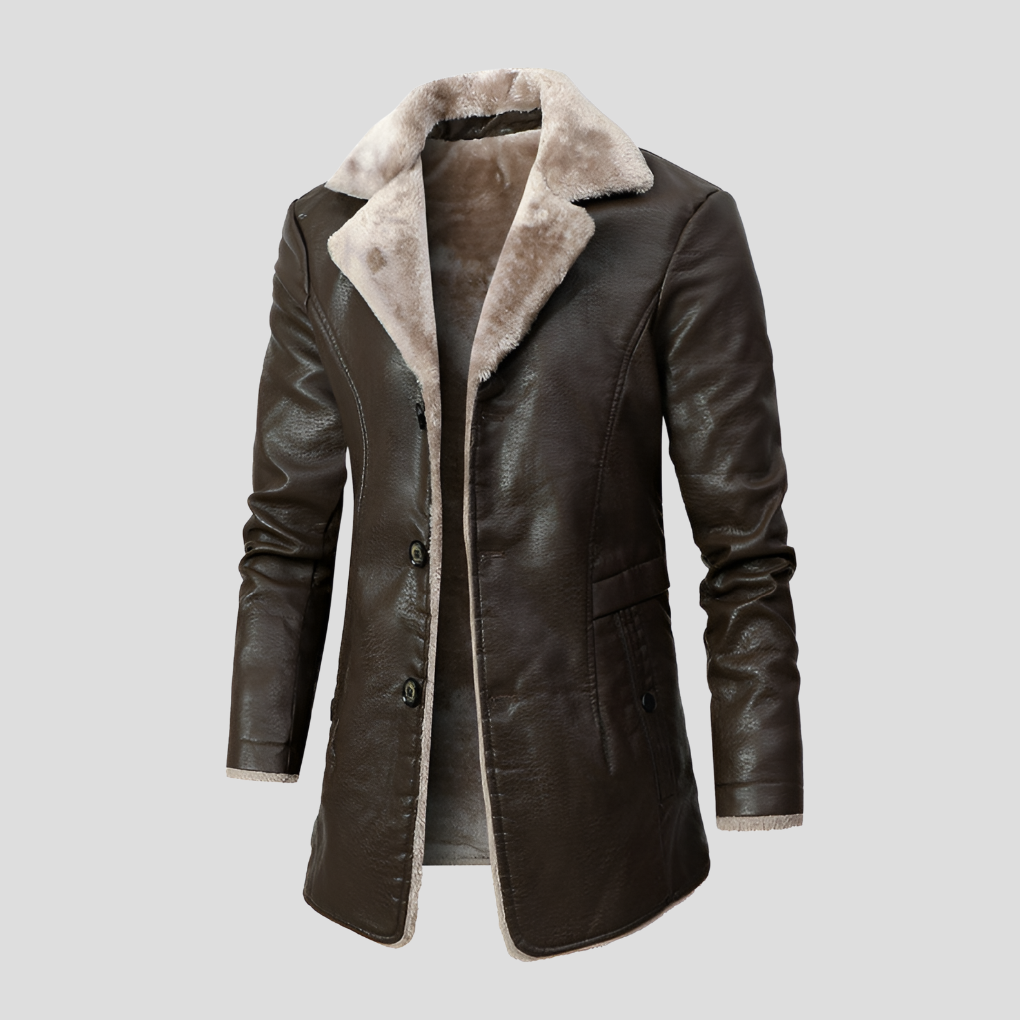 Shearling-Lined Leather Coat for Men