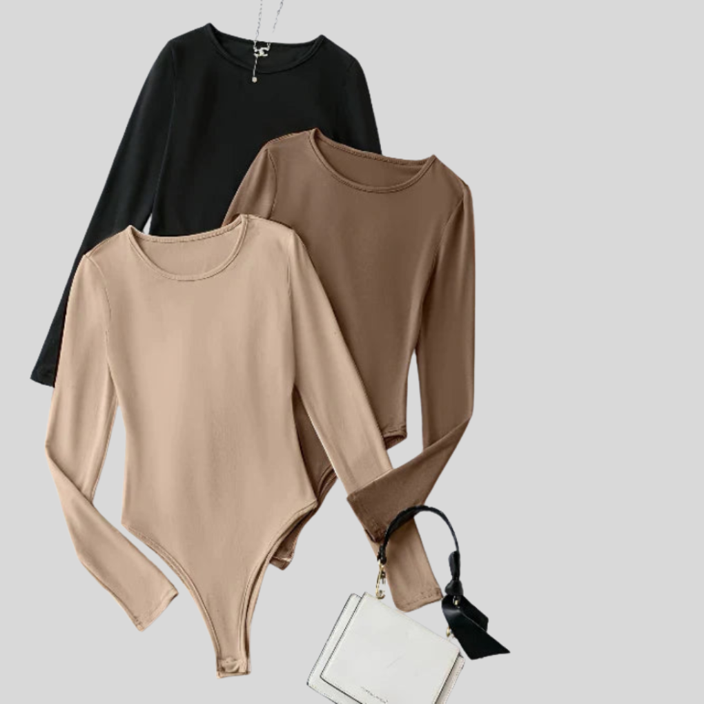 3-Pack Casual Long Sleeve Bodysuits for Women