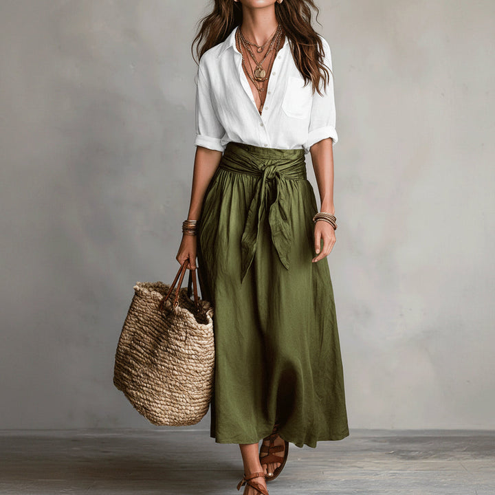 Summer Short-Sleeve Suits Fashion Casual Button-Down Shirt Top And Straight Skirt Women's Two-Piece Set