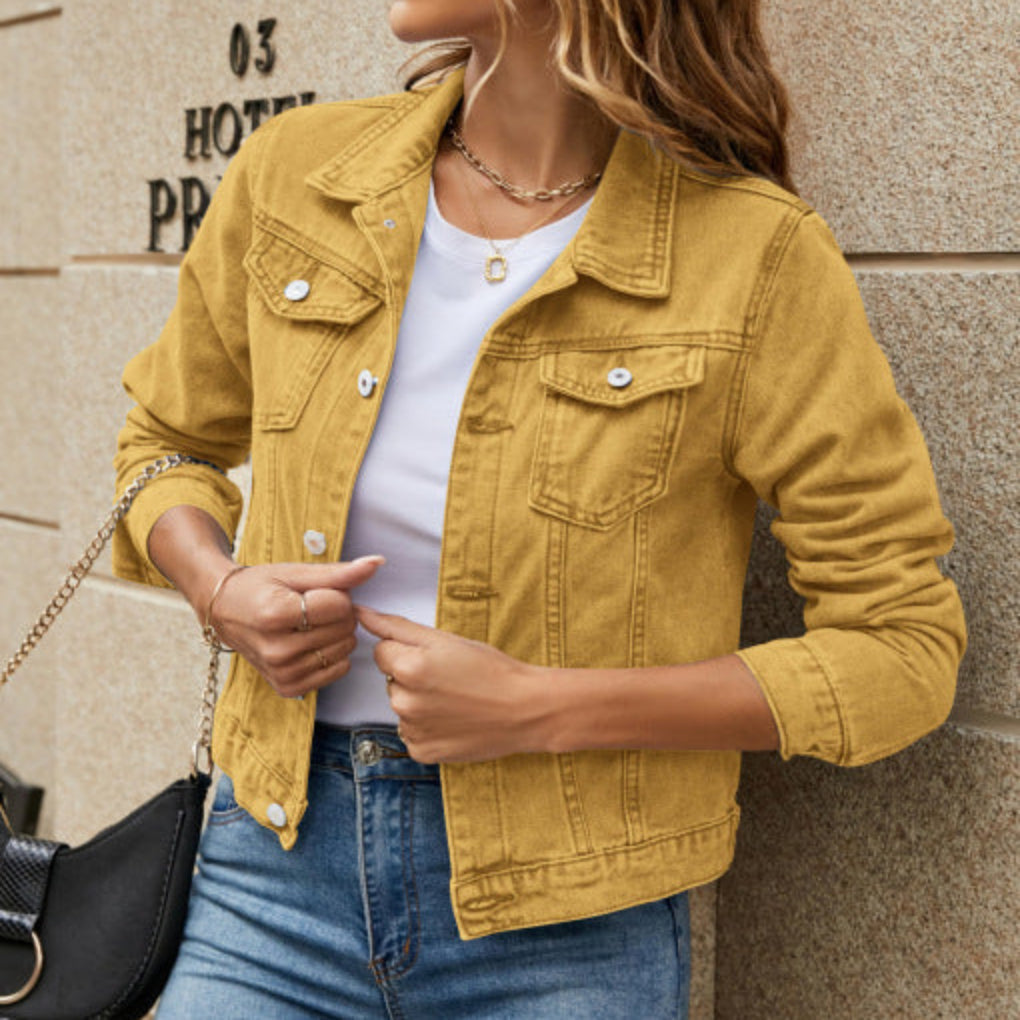 Solid Color Fashion Slim Lapel Denim Jacket