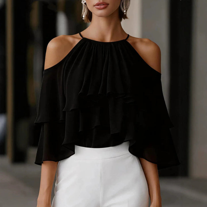 Summer Stylish And Elegant Versatile Off-shoulder Ruffled Chiffon Blouse