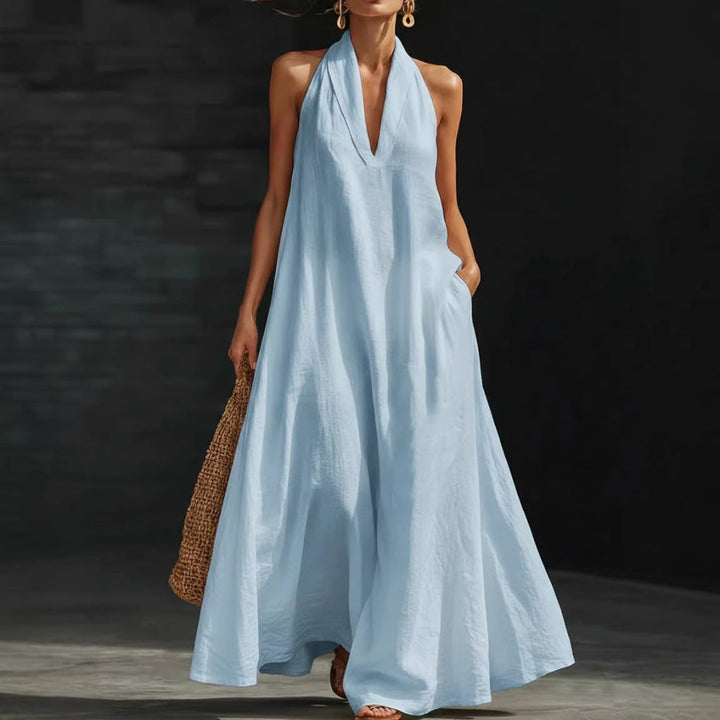 Casual V-neck Dress Halter Style Long Dress For Women&