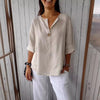 Women’s Cotton Linen V-Neck Long Sleeve