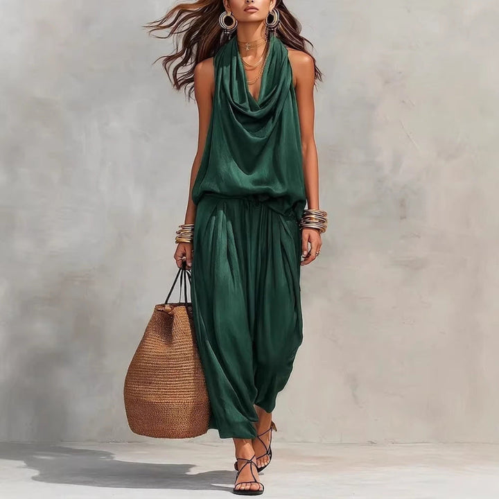 Womens Draped-Neck Vest And Casual Pants Set