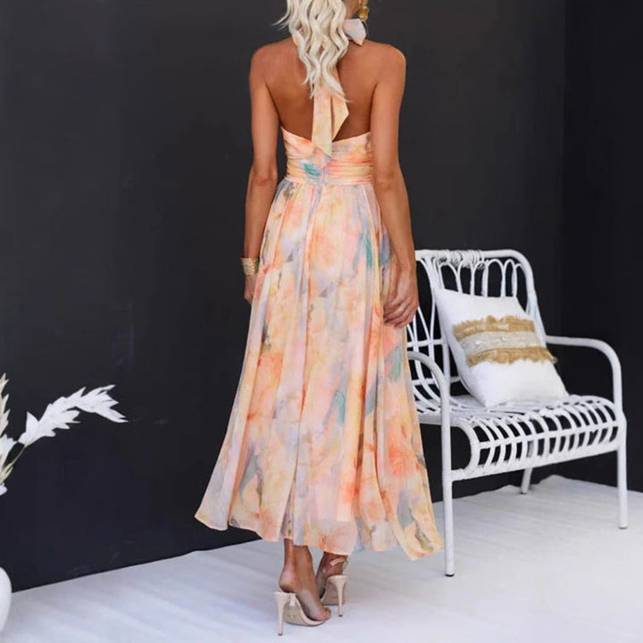 Women's Clothing Vacation Style Sleeveless Printed Backless Dress