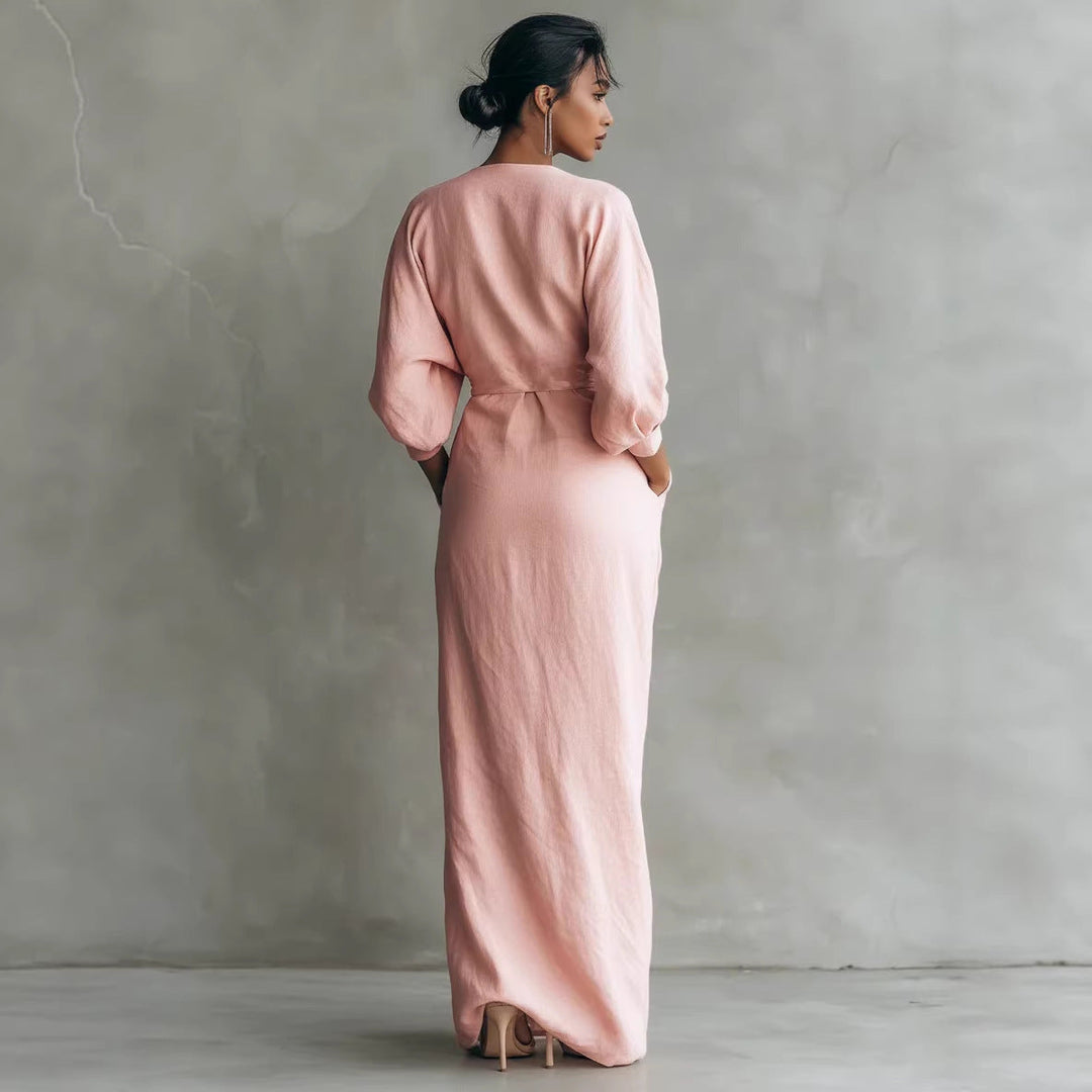 Womens V-neck Waist-cinching Dress