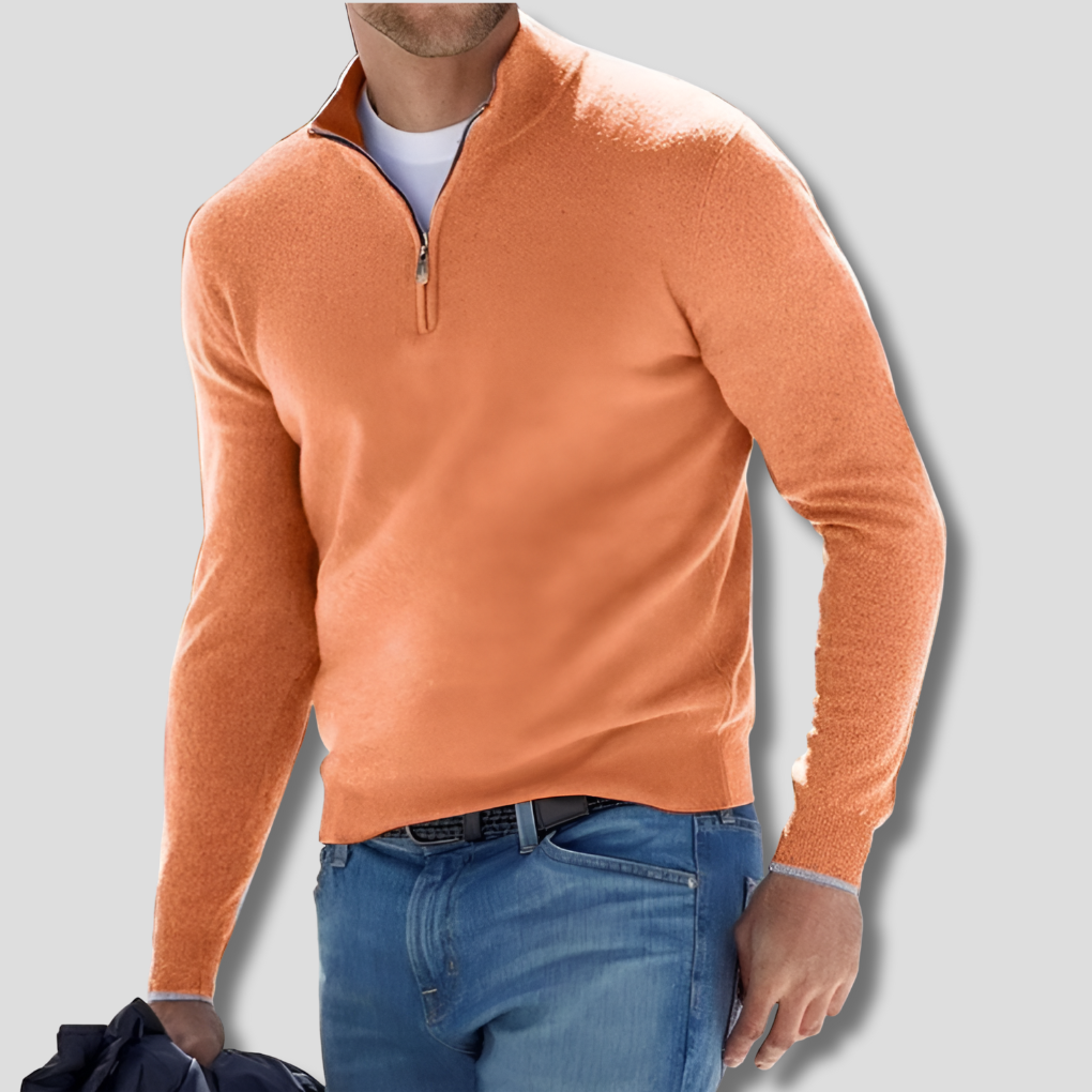 Cotton Knit with Zipper Collar Sweater for Men