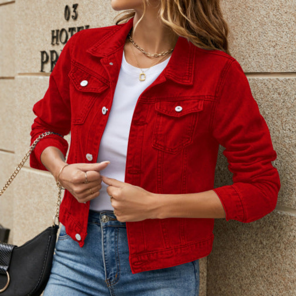 Solid Color Fashion Slim Lapel Denim Jacket