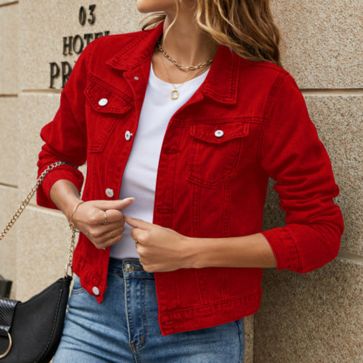 Solid Color Fashion Slim Lapel Denim Jacket