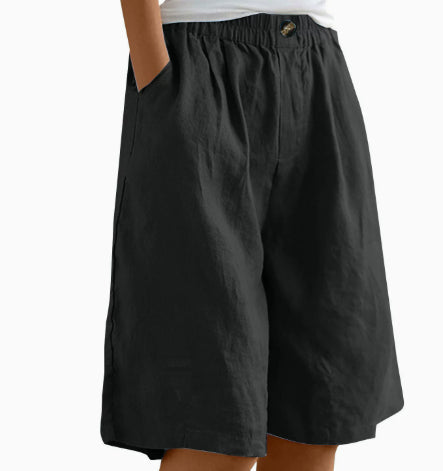 Women's Cotton And Linen Cropped Loose High Waist Shorts