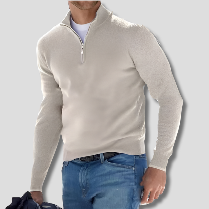 Cotton Knit with Zipper Collar Sweater for Men