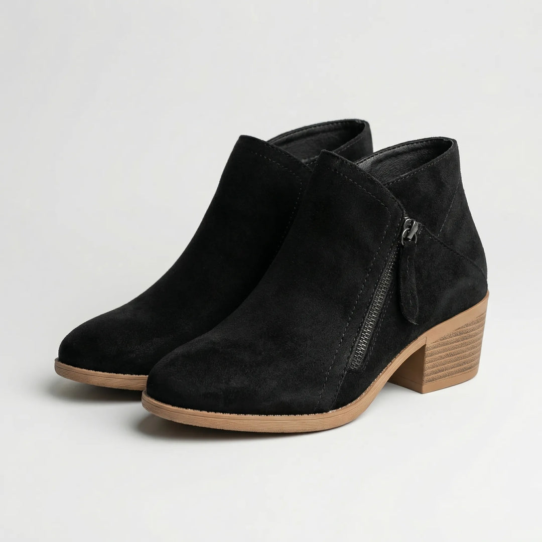 Ankleva - Block Heel Suede Ankle Boot