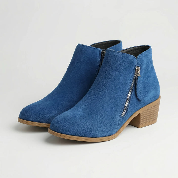 Ankleva - Block Heel Suede Ankle Boot