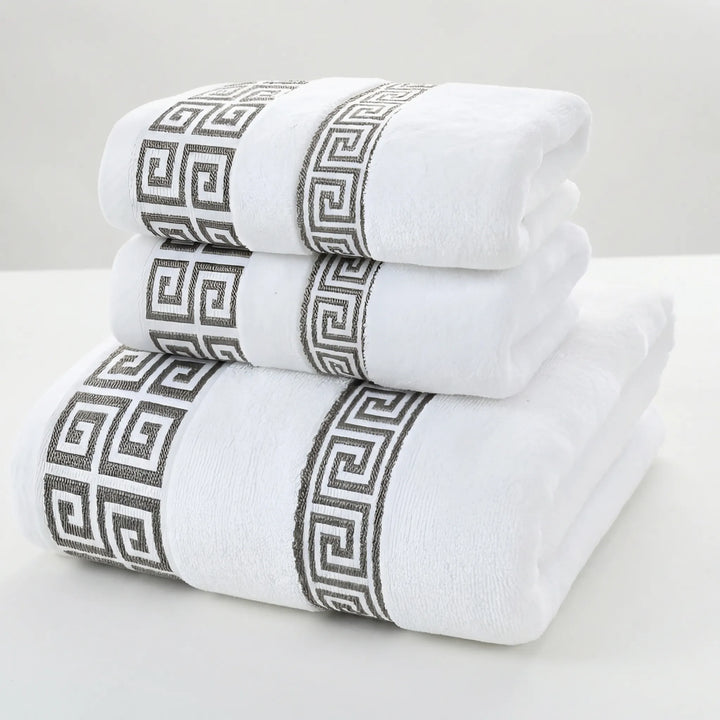 Athenra - Greek Key Embroidered Bath Towel Set