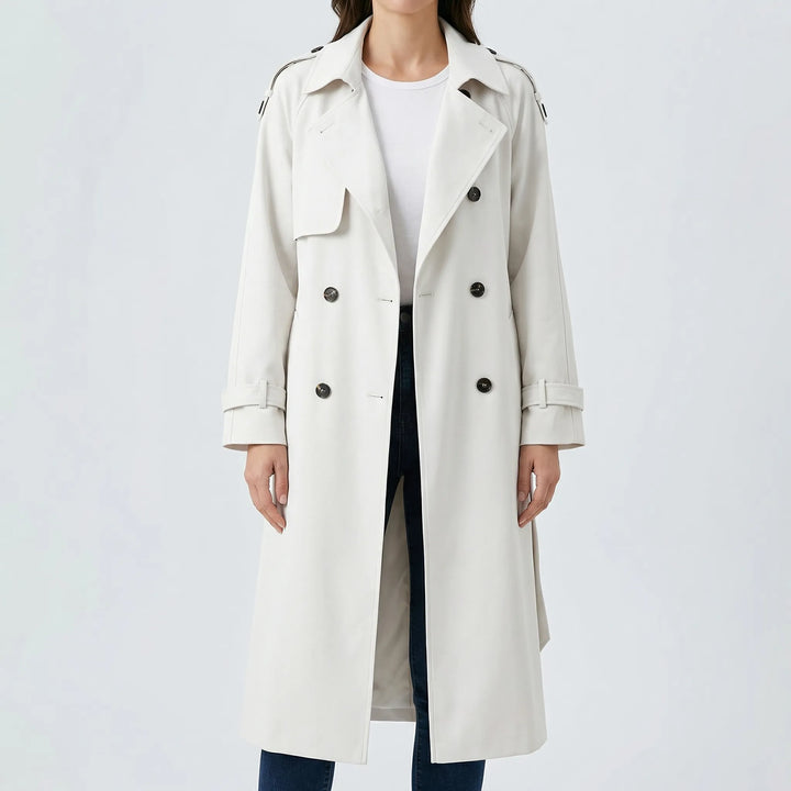 Beltressa - Long Double-Breasted Trench Coat