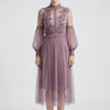 Floral Appliqué Mesh Midi Dress