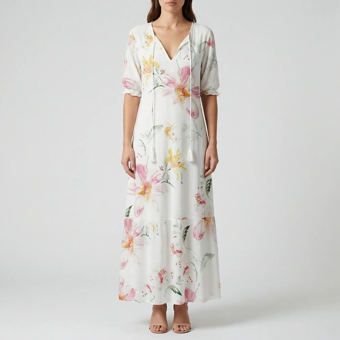 Bohvela - Floral Print Boho Maxi Dress