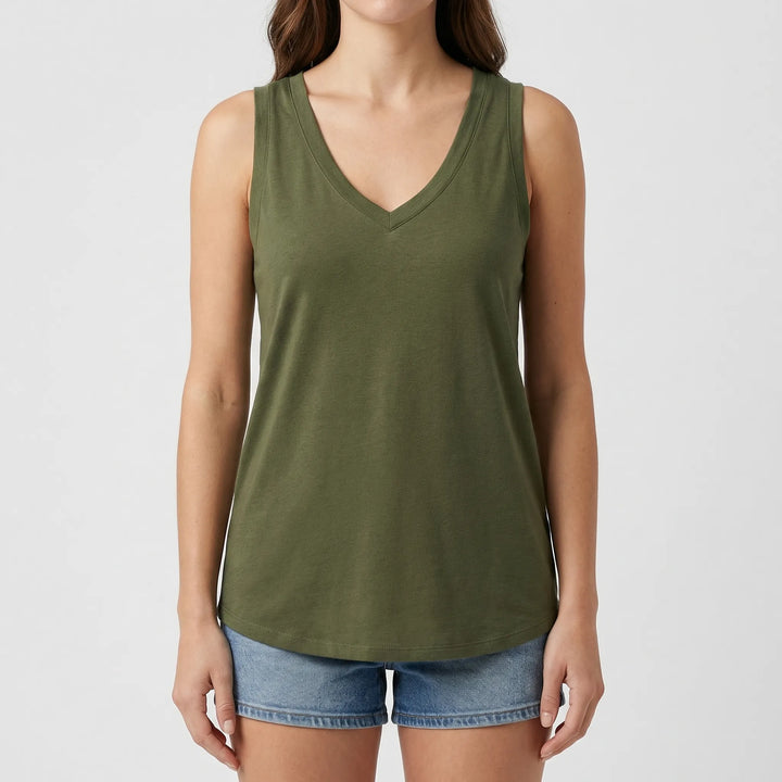 Brezova - Loose Deep V-Neck Sleeveless Top