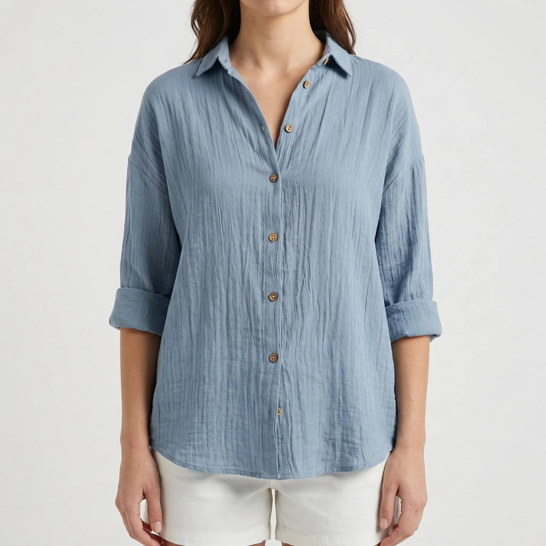 Brezzia - Relaxed Fit Button-Down Blouse