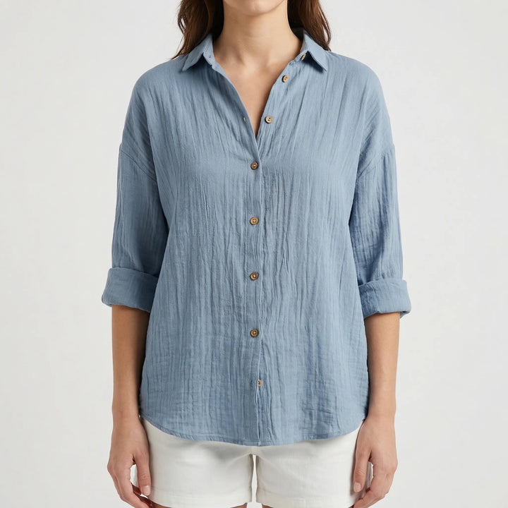 Brezzia - Relaxed Fit Button-Down Blouse