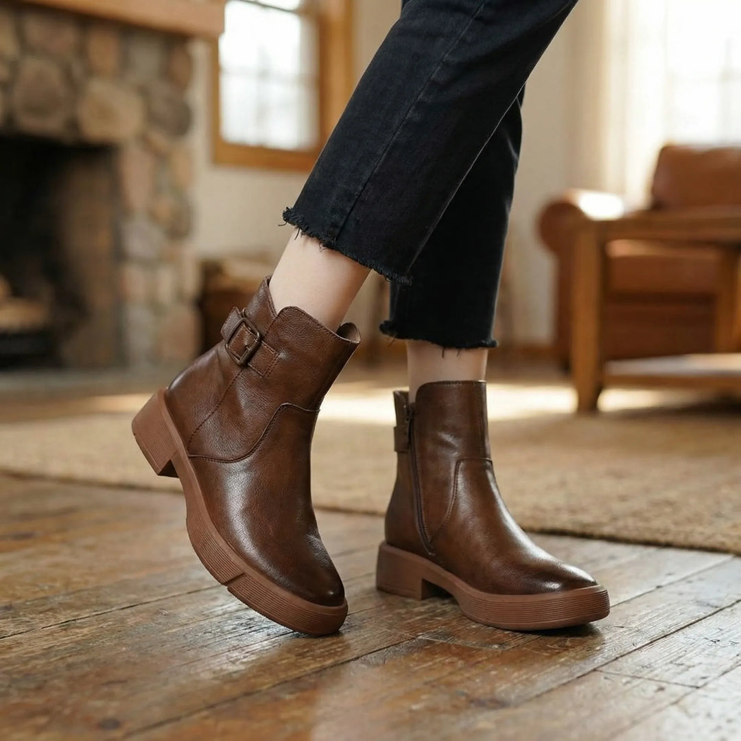Broxenne - Vintage-Inspired Mid-Ankle Block Heel Boot