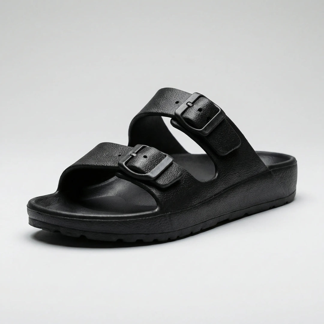 Buckivo - Double Buckle Open-Toe Slide Sandal