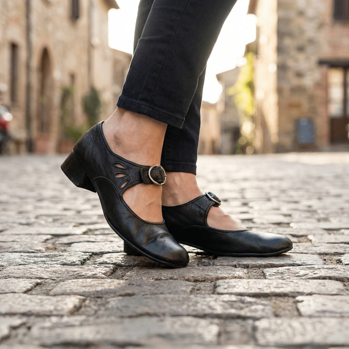 Buckova - Low-Heel Buckle Strap Women's Shoe