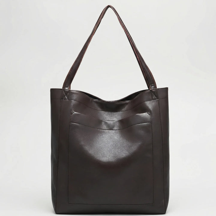 Calvene - Structured Leather Shoulder Tote Bag
