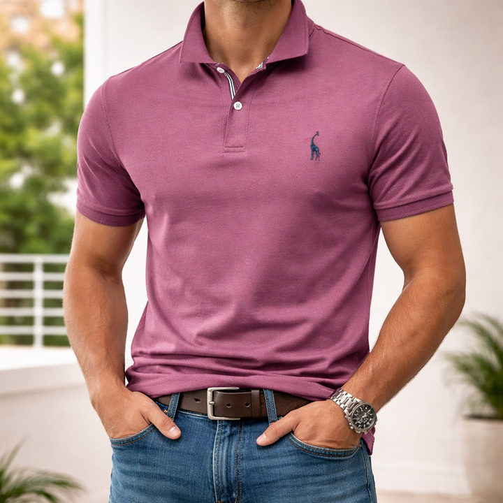 Luxe Cotton Polo for Men with Deer Embroidery