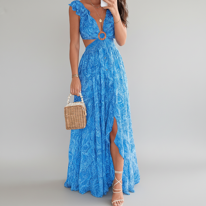Floral Print V-Neck Maxi Dress for Women