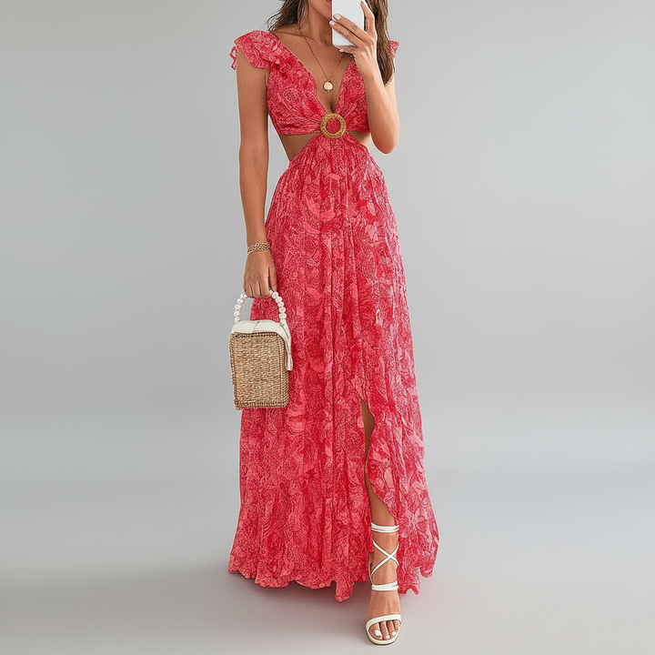 Floral Print V-Neck Maxi Dress for Women