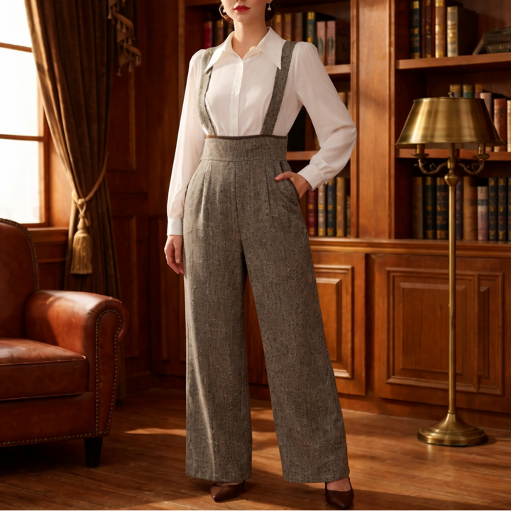 Wide-Leg Vintage Suspender Jumpsuit